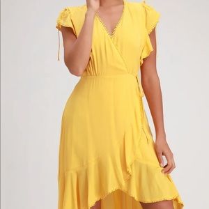 Lulus dress size S - Adeleine Bright Yellow Wrap Midi Dress